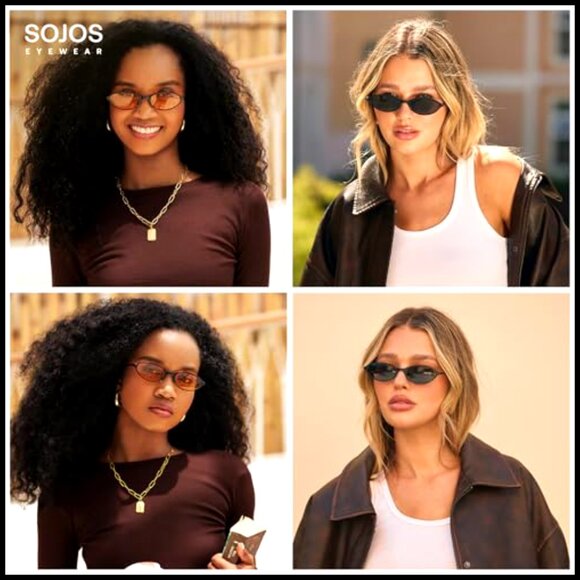 Metal Frame Oval Cat Eye Sunglasses with UV400 Protection
